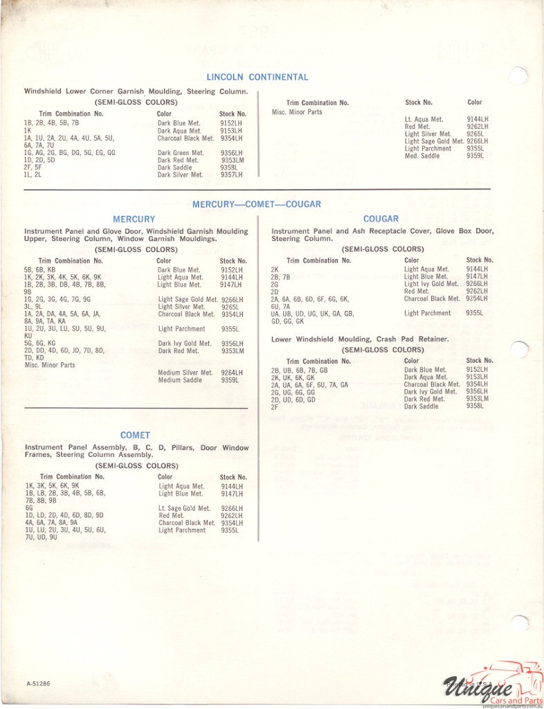 1967 Ford Paint Charts DuPont 7
